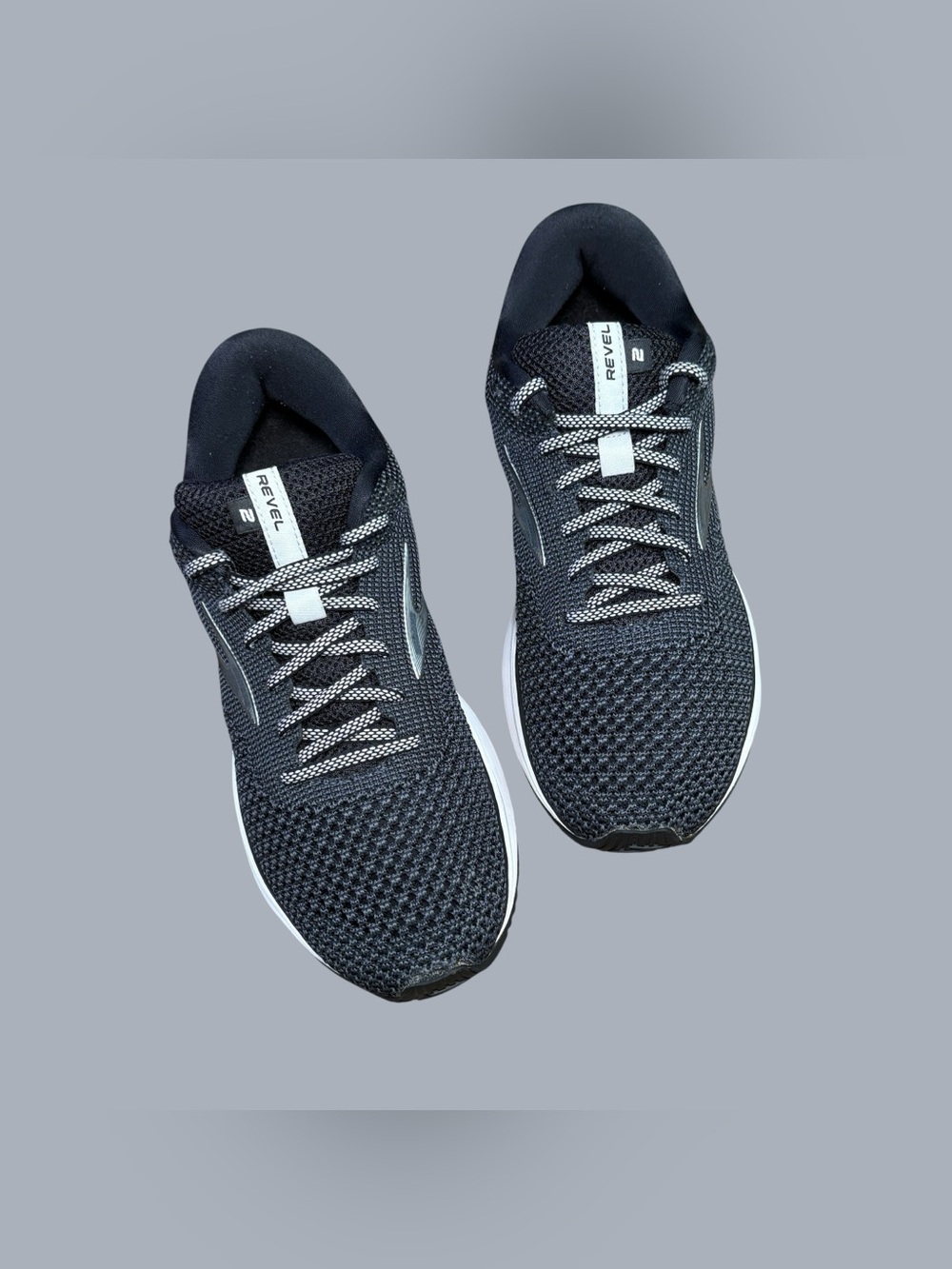 Brooks Revel 2 Running Shoes Women’s 9 Black Gray Knit With Black & White Soles